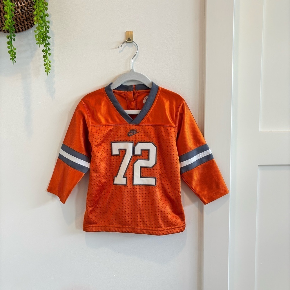 Nike Kids Toddler Long Sleeve Orange Grey Jersey Shirt #72 Size 24 Month 2T